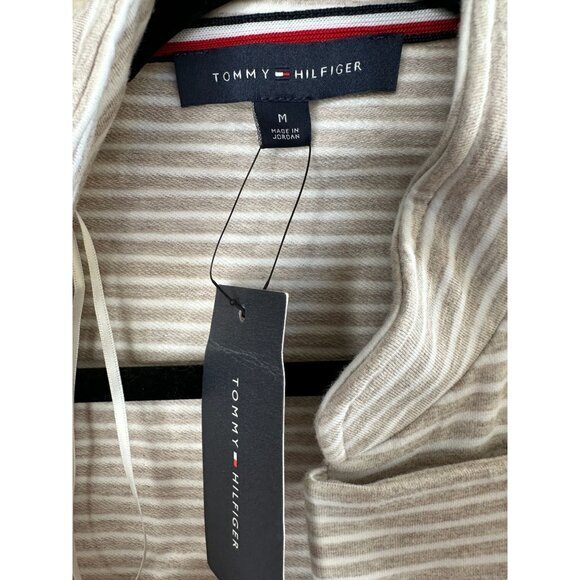 NWT Tommy Hilfiger Gray Blazer Medium striped collared cotton long sleeve - Picture 2 of 7